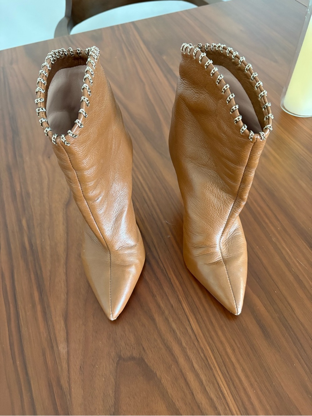 BROWN SCHUTZ Chain-Trim Leather Ankle Boot - Women - Picture 3 of 5